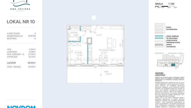 Rzut - Mieszkanie na sprzedaż 2 pokoje o powierzchni 48,05 m² - numer A.10 w Dwa Jeziora AB