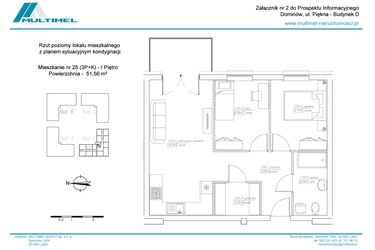 Rzut - Mieszkanie na sprzedaż 3 pokoje o powierzchni 51,56 m² - numer 25D w Dominów Rynek