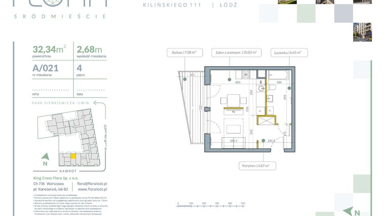 Rzut - Mieszkanie na sprzedaż 1 pokój o powierzchni 32,56 m² - numer A.21 w Flora Śródmieście