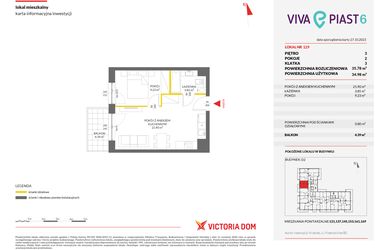 Rzut - Mieszkanie na sprzedaż 2 pokoje o powierzchni 35,78 m² - numer 129 w Viva Piast 6