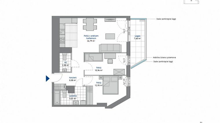 Rzut - Mieszkanie na sprzedaż 3 pokoje o powierzchni 67,15 m² - numer 9.4 w SEAHall