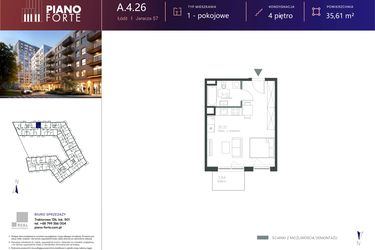 Rzut - Mieszkanie na sprzedaż 1 pokój o powierzchni 35,62 m² - numer A.4.26 w Piano