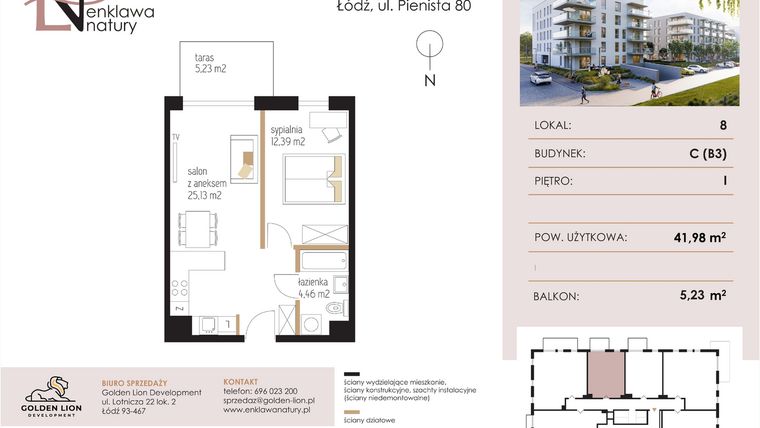 Rzut - Mieszkanie na sprzedaż 2 pokoje o powierzchni 41,98 m² - numer C8 w Enklawa Natury
