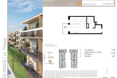 Rzut - Mieszkanie na sprzedaż 1 pokój o powierzchni 27,94 m² - numer A.18 w Poezji