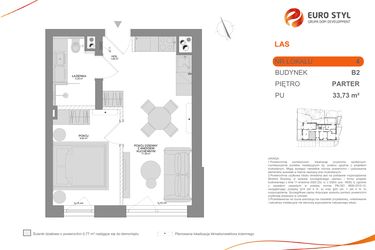 Rzut - Mieszkanie na sprzedaż 2 pokoje o powierzchni 33,6 m² - numer B2 4 w Las