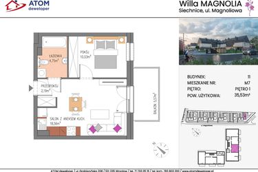 Rzut - Mieszkanie na sprzedaż 2 pokoje o powierzchni 35,53 m² - numer Bud.11-7 w Willa Magnolia