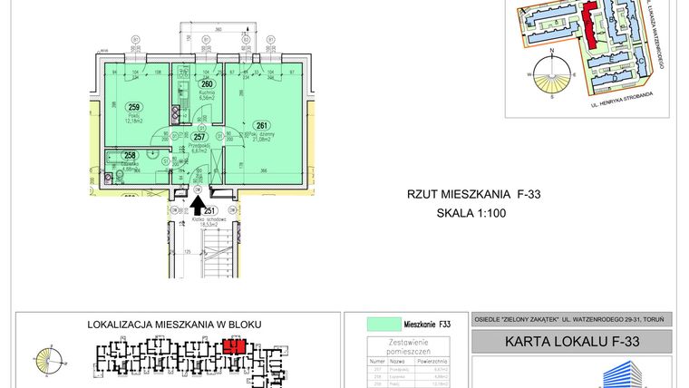 Rzut - Mieszkanie na sprzedaż 2 pokoje o powierzchni 51,37 m² - numer F.33 w Zielony Zakątek bud. F