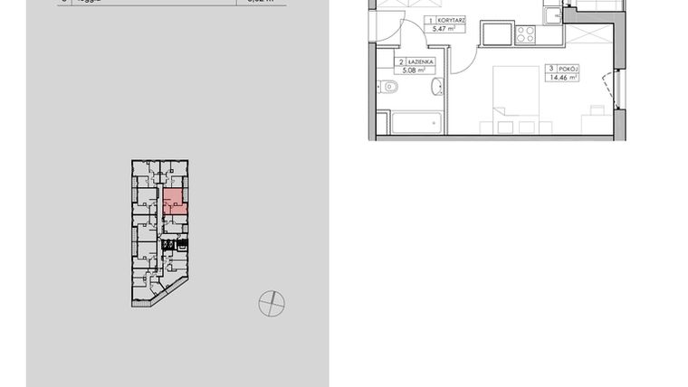 Rzut - Mieszkanie na sprzedaż 2 pokoje o powierzchni 48,2 m² - numer 2.A79 w Niebieski Bursztyn II