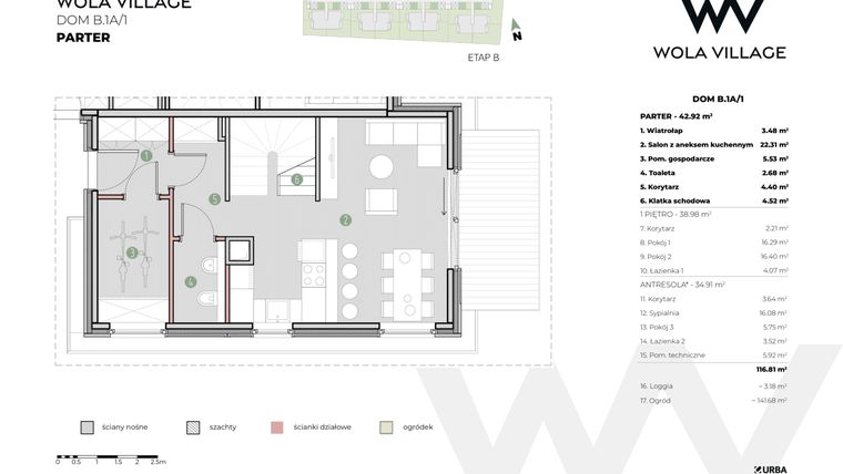 Rzut - Dom na sprzedaż 4 pokoje o powierzchni 116 m² - numer B.1A/1 w Wola Village