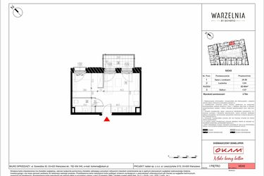 Rzut - Mieszkanie na sprzedaż 2 pokoje o powierzchni 32,65 m² - numer M049 w Warzelnia by Bohema