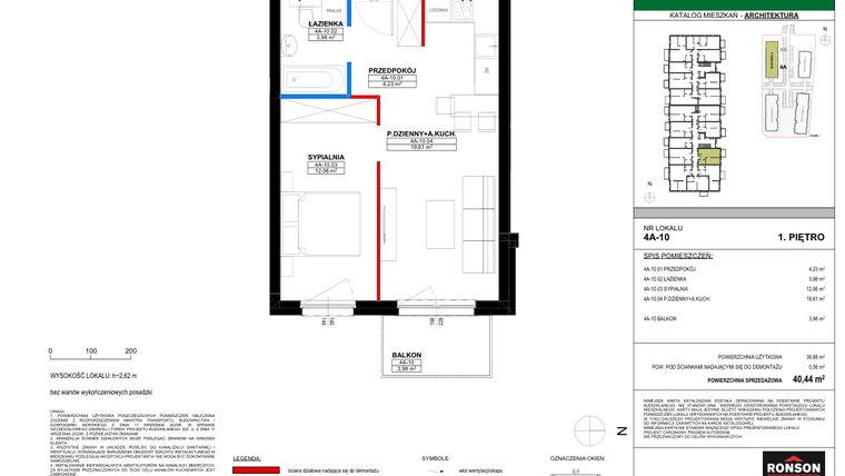 Rzut - Mieszkanie na sprzedaż 2 pokoje o powierzchni 40,44 m² - numer 4A_10 w Nowa Północ etap 2