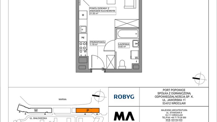 Rzut - Mieszkanie na sprzedaż 1 pokój o powierzchni 27,94 m² - numer PPO/P/B/3/3 w Port Popowice bud. M i P