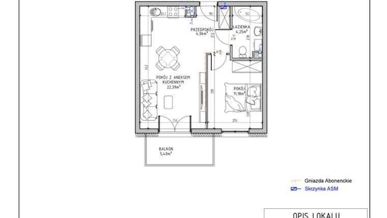 Rzut - Mieszkanie na sprzedaż 2 pokoje o powierzchni 41,88 m² - numer 44 w Harmonia bud. M3