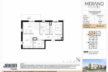 Rzut - Mieszkanie na sprzedaż 3 pokoje o powierzchni 65,42 m² - numer B1.A10 w Merano Park II