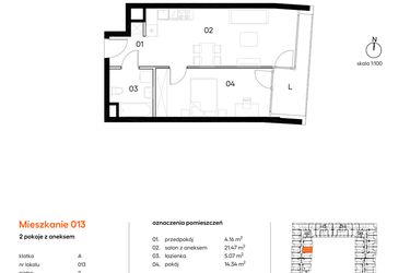 Rzut - Mieszkanie na sprzedaż 2 pokoje o powierzchni 45,04 m² - numer A013 w Miasto Polskich Mistrzów Olimpijskich