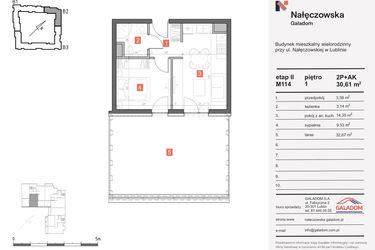 Rzut - Mieszkanie na sprzedaż 2 pokoje o powierzchni 30,61 m² - numer M-114 w Nałęczowska etap II