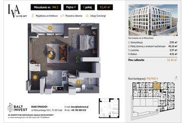 Rzut - Mieszkanie na sprzedaż 1 pokój o powierzchni 51,45 m² - numer M4.3 w La Vie Art