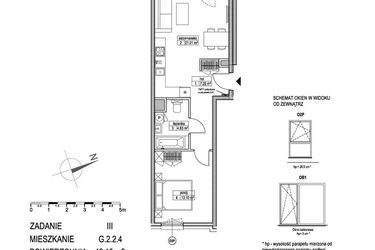 Rzut - Mieszkanie na sprzedaż 2 pokoje o powierzchni 46,08 m² - numer G.2.2.4 w Atut III
