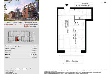 Rzut - Mieszkanie na sprzedaż 1 pokój o powierzchni 28,4 m² - numer 14 w M|City