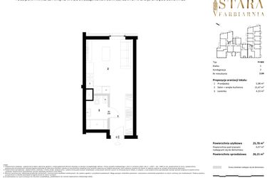 Rzut - Mieszkanie na sprzedaż 1 pokój o powierzchni 26,15 m² - numer 2.04 w Stara Farbiarnia