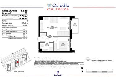 Rzut - Mieszkanie na sprzedaż 2 pokoje o powierzchni 36,57 m² - numer E2.25 w Osiedle Kociewskie bud. E