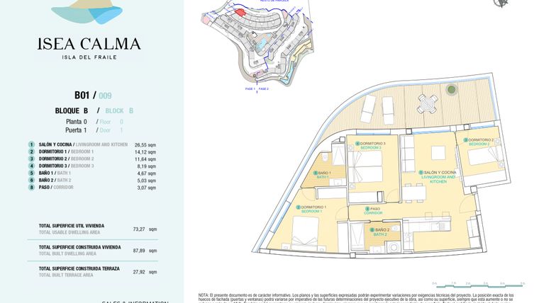 Rzut - Mieszkanie na sprzedaż 3 pokoje o powierzchni 87 m² - numer CAV-MS-5120 w Isea Calma - Aguilas