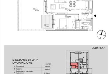 Rzut - Mieszkanie na sprzedaż 2 pokoje o powierzchni 41,89 m² - numer B1-00-7A w Nowa Francuska