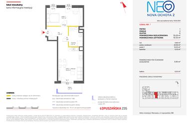 Rzut - Mieszkanie na sprzedaż 3 pokoje o powierzchni 53,25 m² - numer 7 w Neo Nova Ochota 2