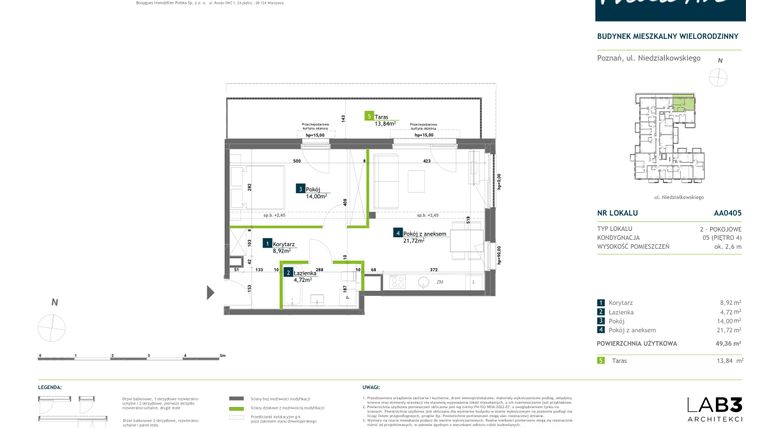 Rzut - Mieszkanie na sprzedaż 2 pokoje o powierzchni 49,36 m² - numer AA0405 w Vilda Arte