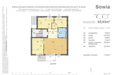 Rzut - Mieszkanie na sprzedaż 4 pokoje o powierzchni 69,93 m² - numer C1 w Sowia