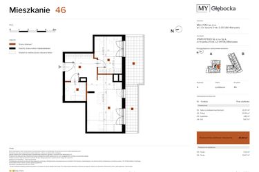Rzut - Mieszkanie na sprzedaż 2 pokoje o powierzchni 47,84 m² - numer 46 w MY Głębocka