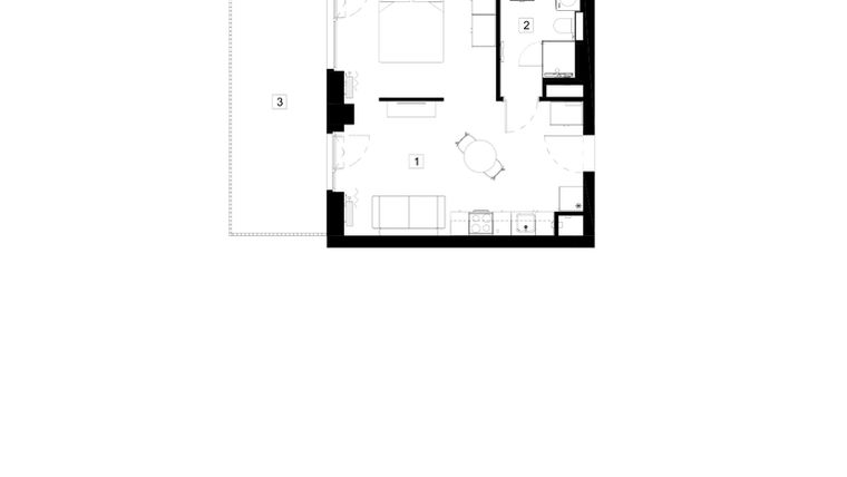 Rzut - Mieszkanie na sprzedaż 1 pokój o powierzchni 35,78 m² - numer M001 w Oh! Praga