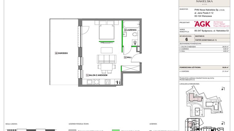 Rzut - Mieszkanie na sprzedaż 1 pokój o powierzchni 38 m² - numer NN-B-LM-06 w Nowa Nakielska by PHN