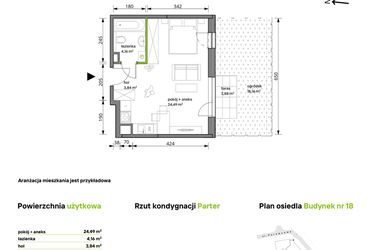 Rzut - Mieszkanie na sprzedaż 1 pokój o powierzchni 32,49 m² - numer 18/073 w Trzcinowa Vita