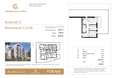 Rzut - Mieszkanie na sprzedaż 3 pokoje o powierzchni 54,27 m² - numer C.0.06 w Grabskiego Park