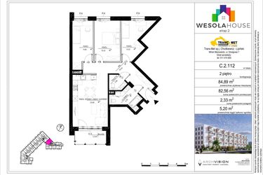 Rzut - Mieszkanie na sprzedaż 4 pokoje o powierzchni 82,56 m² - numer C.2.112 w Wesoła House Etap II