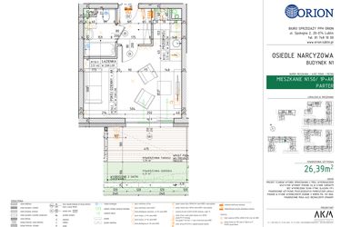 Rzut - Mieszkanie na sprzedaż 1 pokój o powierzchni 26,39 m² - numer N1.50 w Osiedle Narcyzowe etap 2
