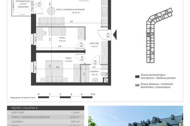 Rzut - Mieszkanie na sprzedaż 3 pokoje o powierzchni 55,06 m² - numer 61 w Ignatki Forest etap II