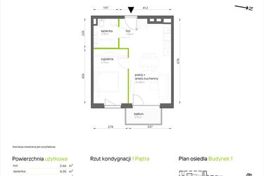 Rzut - Mieszkanie na sprzedaż 2 pokoje o powierzchni 39,65 m² - numer 1.1.25 w Aroniowa Vita