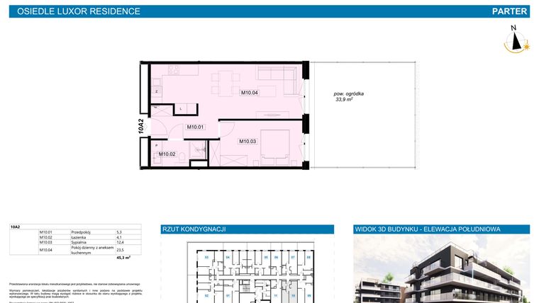 Rzut - Mieszkanie na sprzedaż 2 pokoje o powierzchni 45,3 m² - numer A2.10 w Luxor Residence