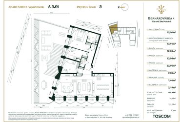 Rzut - Mieszkanie na sprzedaż 4 pokoje o powierzchni 153,49 m² - numer A/5/01 w Bernardyńska 4