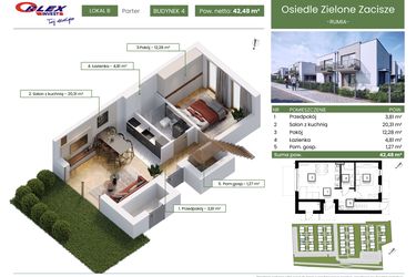Rzut - Mieszkanie na sprzedaż 2 pokoje o powierzchni 42,48 m² - numer 4B w Rumia Osiedle Zielone Zacisze