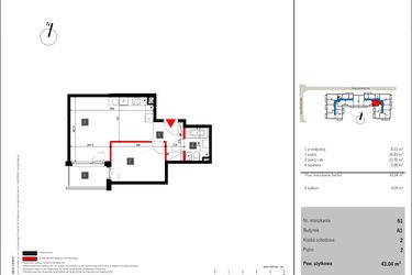 Rzut - Mieszkanie na sprzedaż 2 pokoje o powierzchni 43,04 m² - numer 61 w Mochtyńska 56