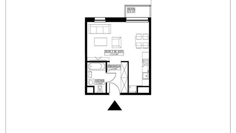 Rzut - Mieszkanie na sprzedaż 1 pokój o powierzchni 32,34 m² - numer B6.3 w Stacja Augustów B