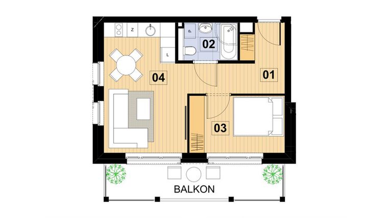 Rzut - Mieszkanie na sprzedaż 2 pokoje o powierzchni 36,79 m² - numer L22 w Green Park Resort III