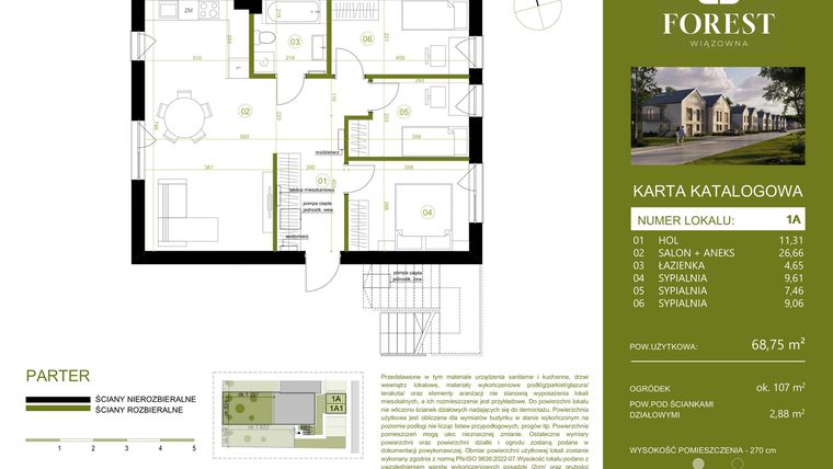 Rzut - Mieszkanie na sprzedaż 4 pokoje o powierzchni 68,75 m² - numer 1A w Wiązowna Forest