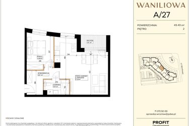 Rzut - Mieszkanie na sprzedaż 2 pokoje o powierzchni 49,49 m² - numer WA2/A/27 w Waniliowa