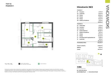 Rzut - Mieszkanie na sprzedaż 6 pokoi o powierzchni 133,28 m² - numer 3BL/2 w Skowronia