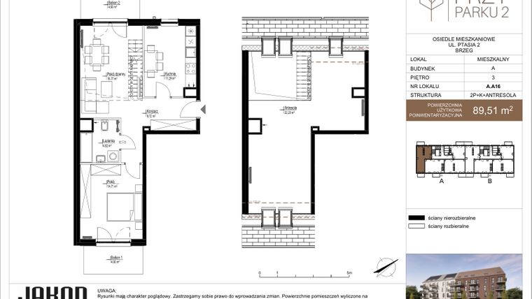 Rzut - Mieszkanie na sprzedaż 2 pokoje o powierzchni 89,51 m² - numer A.A16 w Przy Parku 2