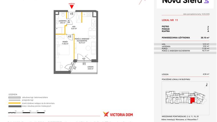 Rzut - Mieszkanie na sprzedaż 2 pokoje o powierzchni 38,1 m² - numer 11 w Miasteczko Nova Sfera 4